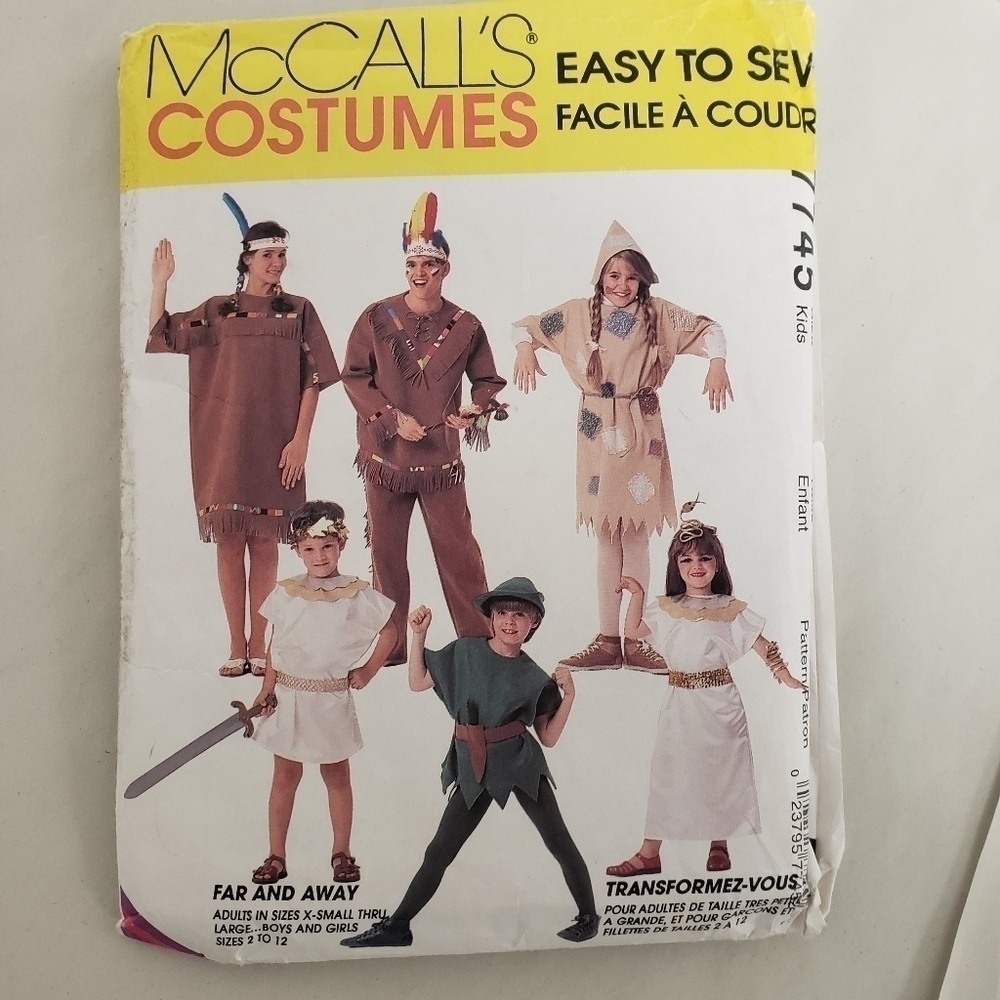 McCalls Easy to Sew Costume Patterns 7745 Adult XS-L + Child 2-12 Uncut Vtg 1994